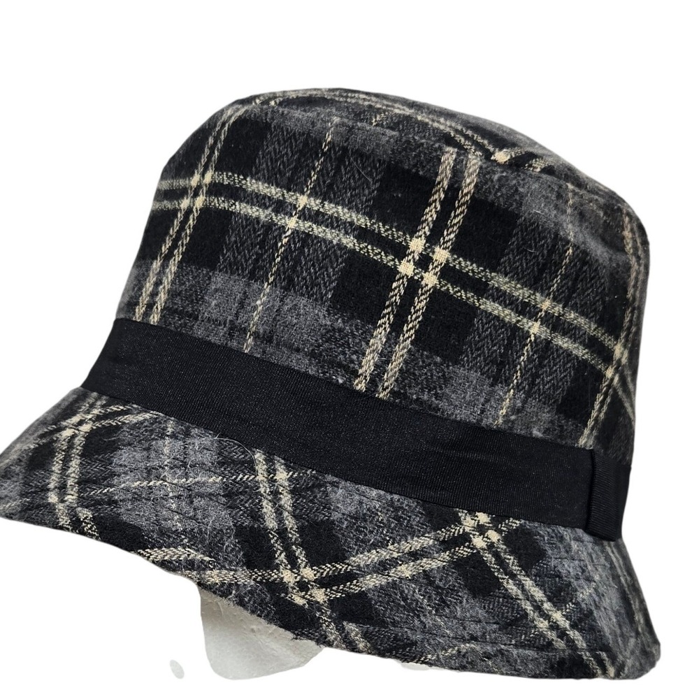 Olsenboye Womens Plaid Bucket Hat Cloche Black Grey Y2K Grunge Olsen Twins